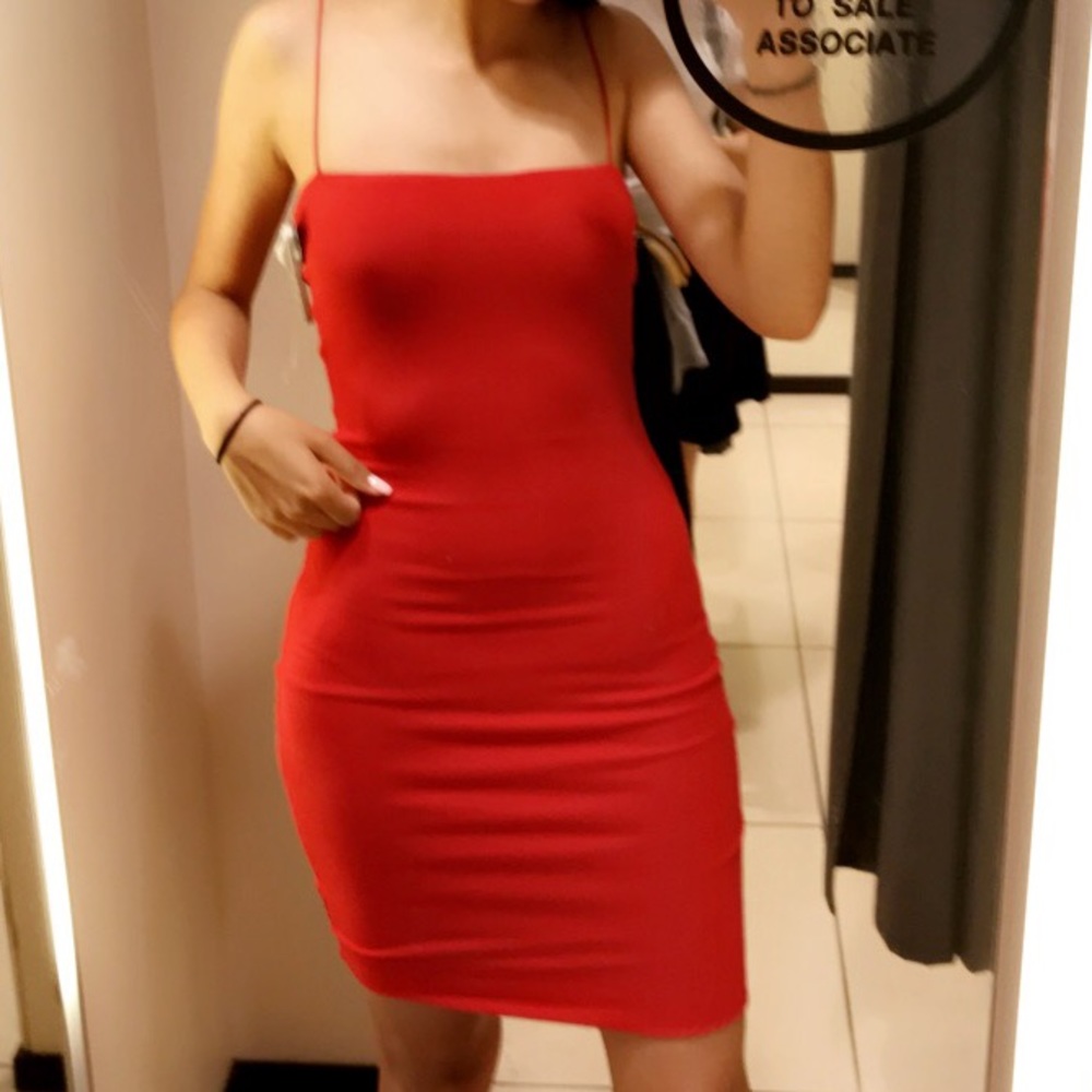 Red Ribbed Mini Dress - Picture 2 of 3